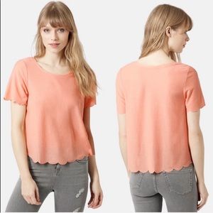 Topshop Scallop Frill Trim Peach Coral Tee Tshirt